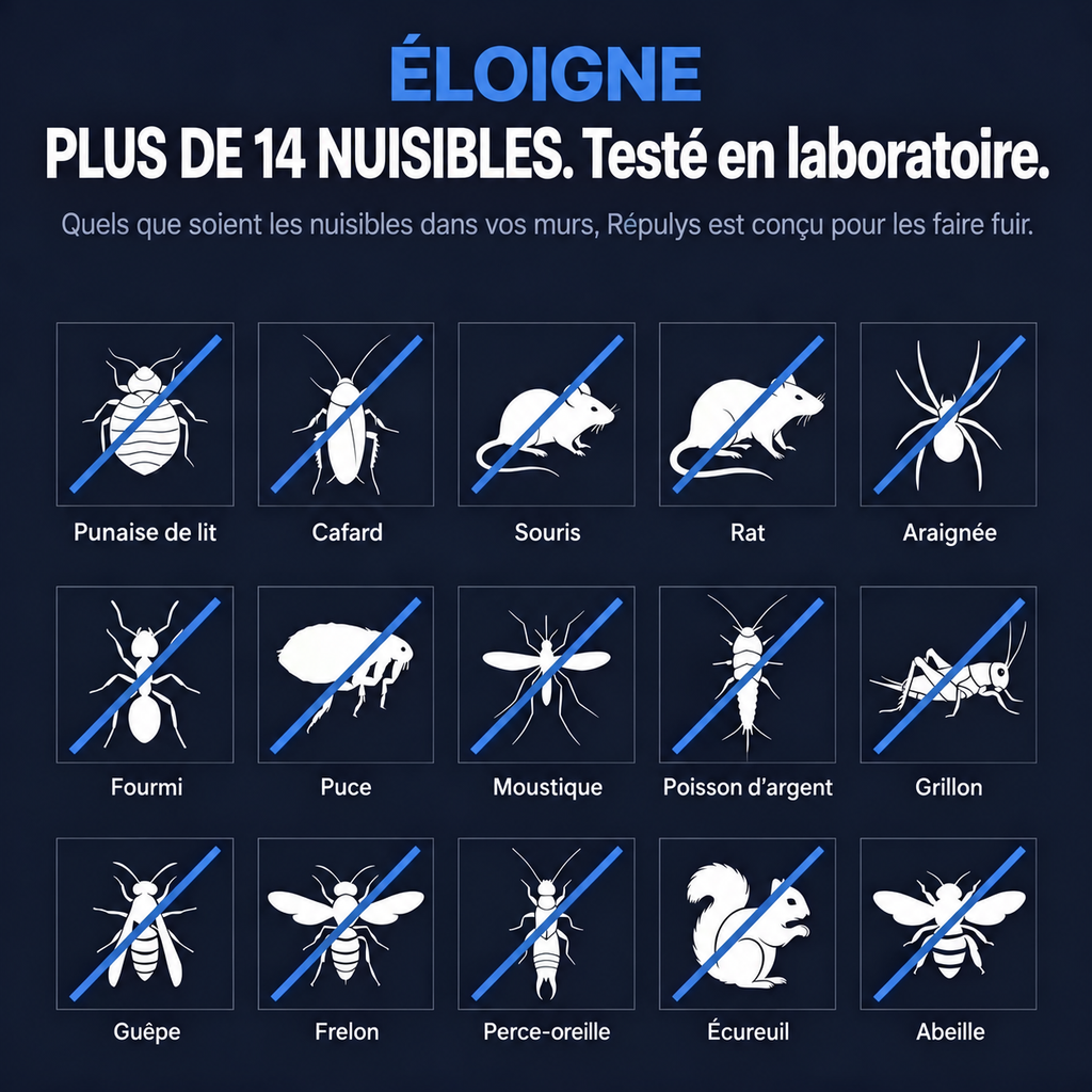Répulsif Antiparasitaire à Ultrasons – Éliminez définitivement plus de 14 nuisibles