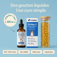 Une pipette par jour, flacon de 60 ml : gouttes d'Oméga-3 pour chat, EPA et DHA marins, sans additifs, faible odeur